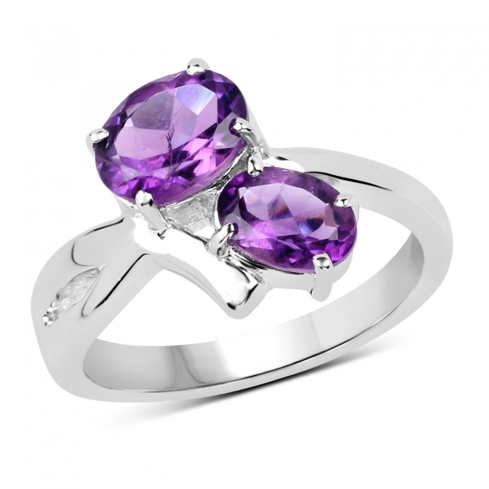 Stunning Women White Gold Rhodium Over Sterling Silver Amethyst and Topaz SZ 7